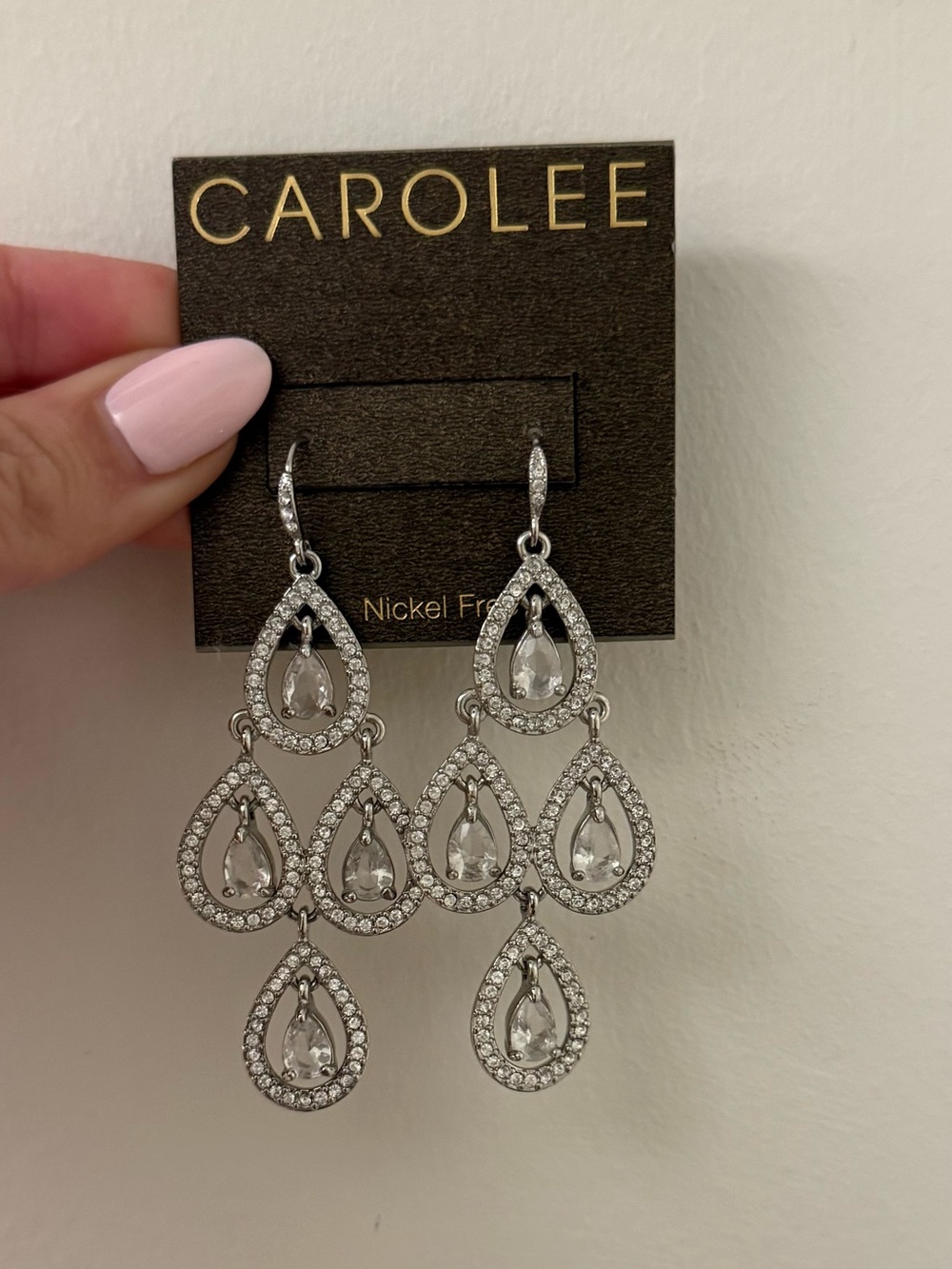 Carolee Silver Teardrop Crystal Chandelier Earrings